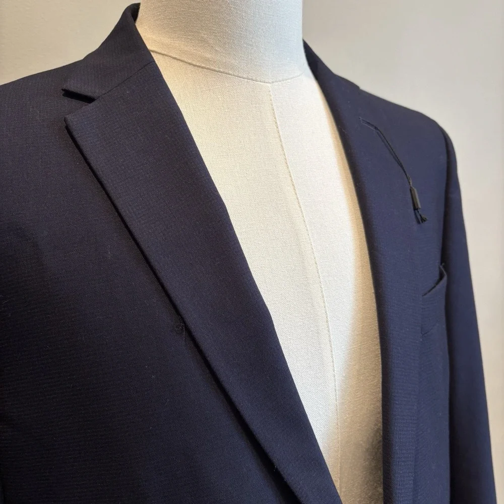 Kenneth Cole Stretch Sport Coat 42R‎ Navy Solid Angled Pockets Blazer 11-300541